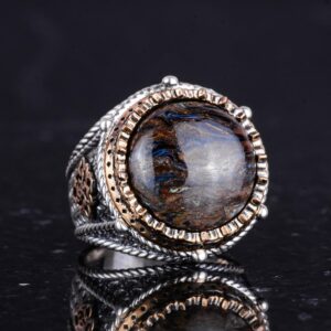 Gerçek Doğal Taş El Yapımı Yüzük - 925 Ayar Gümüş Yüzük (Petersite) - Görsel 5