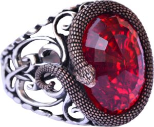 Şık Yılan Süslemeli 925 Ayar Gümüş Erkek Taş Yüzük Koleksiyonu - Çeşitli ve Canlı (Garnet Üretilmiş Taş) - Görsel 1