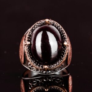 Doğal Garnet Taşlı Yüzük, Davut Yıldızı Yüzüğü - 925 Ayar Sert Gümüş Erkek Yüzüğü - Görsel 4