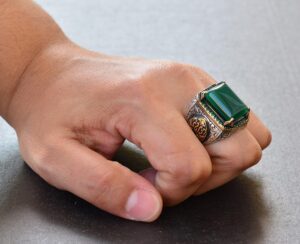 Doğal Yeşil Jade Taşı, Sterlin Gümüş Erkek Yüzük, Bizans İmparatorluğu Yüzüğü - Görsel 6