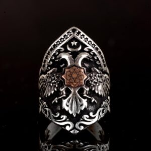 Ayarlanabilir 925 Ayar Gümüş Erkek Başparmak Yüzüğü - İkili Kartal ve Okçuluk Tasarımı - Görsel 2