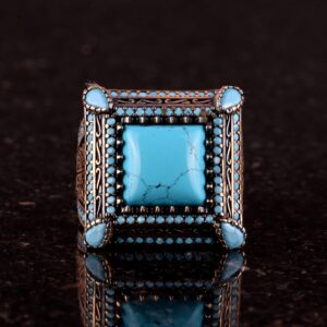 925 Ayar Gümüş Turkuaz Taşlı Erkek Yüzük - Vintage Tarzı, El Yapımı Takı - Görsel 2