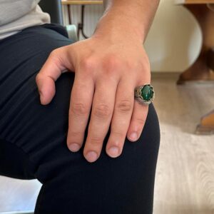 Gerçek Doğal Taş El Yapımı Yüzük - 925 Ayar Gümüş Şık Yüzük (Jade) - Görsel 3