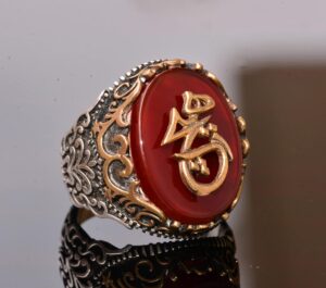 Doğal Kırmızı Akik Taş Yüzük - 925 Ayar Gümüş Yüzük Erkekler için - Yüzükler (Yazılı) - Görsel 3