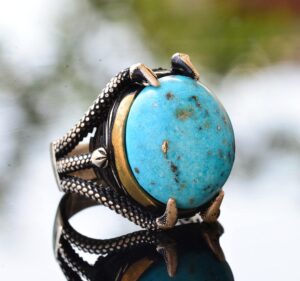 Gerçek Arizona Turkuaz Taşlı Sterlin Gümüş Pençe Yüzük - Denge ve Uyumluluk - Görsel 3