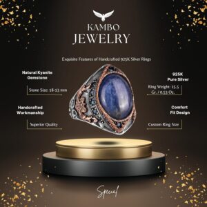 Doğal Kyanit Yüzük, El Yapımı Sterlin Gümüş Erkek Yüzüğü - Görsel 2