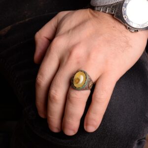 Gerçek Doğal Akik Taşlı Erkek Yüzüğü, Sultan Yüzüğü, 925 Ayar Gümüş Yüzük - Görsel 3