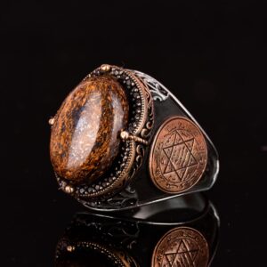 925 Ayar Katı Gümüş Erkek Yüzük, Bronzit Taşlı Yüzük, Davud Yıldızı Yüzüğü - Topraklama Gücü Tasarımı - Görsel 6
