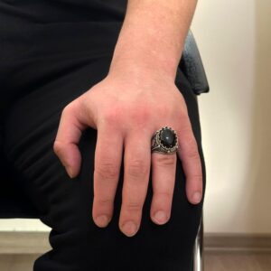 Doğal Oniks Taş Yüzük, 925 Ayar Katı Gümüş Erkek Yüzüğü, - Görsel 3