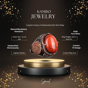 Gümüş Süleyman Mührü Yüzüğü, Doğal Kırmızı Kan Taşı Yüzük - 925 Ayar Katı Gümüş Erkek Yüzüğü - Görsel 2