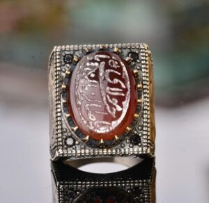 Doğal Akik Taşlı, Gümüş İslami Erkek Yüzük - Görsel 5