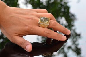 Gerçek Doğal Rutilatlı Kuvars Taşı Yüzük, 925 Ayar Gümüş Yüzük Erkekler İçin, Sultan Erkek Yüzüğü - Görsel 6