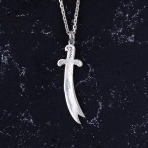 925 Ayar Gümüş Zulfiqar Kılıcı Kolye - Zirkon Taşlı İslami Takı - Görsel 5