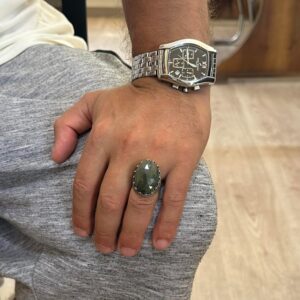 Gerçek Doğal Taş Yüzük - Gül Desenli Yüzük - 925 Ayar Gümüş Yüzük - El Yapımı Büyük Yüzük (Zümrüt) - Görsel 3