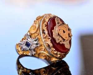 El Yapımı Yüzük - 925 Ayar Sert Gümüş Erkek Altın Kaplama Takı (Arma) - Görsel 4