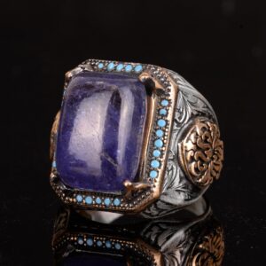 Gerçek Doğal Tanzanit Taşlı Yüzük, El Yapımı Yüzük, 925 Ayar Gümüş Yüzük Erkekler İçin - Görsel 5