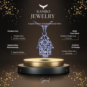 925 Ayar Gümüş Hamsa Kolye Ucu - David Yıldızı Tasarımı ile El Yapımı Kolye - Görsel 2