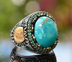 Gerçek Doğal Arizona Turkuaz Taş Yüzük, Minimalist Yüzük, 925 Ayar Gümüş Erkek Yüzük (Model-11) - Görsel 5