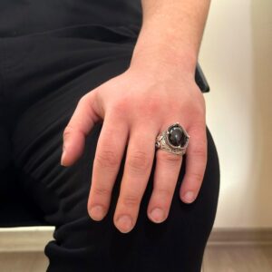 925 Ayar Gümüş El Yapımı Erkek Yüzük - Çeşitli Doğal Taşlarla Mevcut (Granat) - Görsel 3