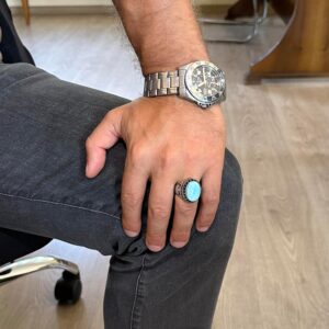 Gerçek Doğal Taş Yüzük - El Yapımı Şahin Yüzük - 925 Ayar Gümüş Yüzük (Larimar) - Görsel 3
