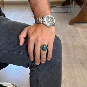 Gerçek Doğal Doğal Taş Yüzük - El Yapımı Kartal Yüzüğü - 925 Ayar Gümüş Yüzük (Krisokolla) - Görsel 3