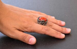 Doğal Kan Taşı Taşlı Yılan Yüzük, El Yapımı Yüzük, Ayar Gümüş Erkek Yüzüğü, Hediye için, Gümüş Aksesuar, Kahverengi - Görsel 6