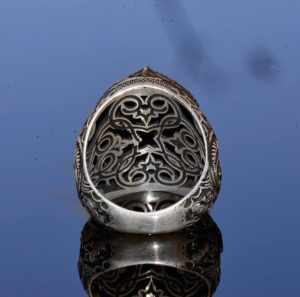 El Yapımı Süleyman Mühürü Yüzüğü, Siyah Oniks Taşı, İslami Erkek Yüzüğü, 925 Ayar Gümüş Yüzük (Oniks) - Görsel 8