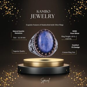 Gerçek Doğal Taş Yüzük - El Yapımı Şahin Yüzük - 925 Ayar Gümüş Kyanit Yüzük - Görsel 2