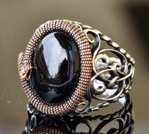 Doğal Obsidyen Taşı, El Yapımı Yüzük, 925 Ayar Gümüş Erkek Yüzüğü, Gümüş Aksesuar, siyah - Görsel 3