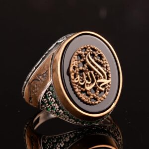 925 Ayar Gümüş Erkek Yüzük, Oniks Taşı ve Allah Hat Sanatı Tasarımı ile - Görsel 4