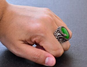 Zarif Yılan Süslemeli 925 Ayar Gümüş Erkek Taş Yüzük Koleksiyonu - Çeşitli ve Canlı (Jade Kedi Gözü Yapay Taş) - Görsel 7