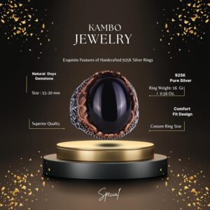 Gerçek Doğal Taş El Yapımı Yüzük - 925 Ayar Gümüş El Yapımı Yüzük - Şık Farklı Yüzük (Oniks) - Görsel 2