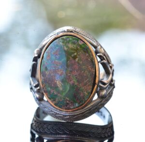 Gerçek Doğal Taş Yüzük - Gümüş Erkek El Yapımı Kılıç Yüzüğü (Turkuaz) - Görsel 5