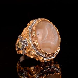 Sterling Gümüş Doğum Taşı Yüzükleri: Gerçek Kristal Druzy Kuvars Pembe, Lacivert, Kahverengi, Mavi, Sarı (Sarı) - Görsel 5