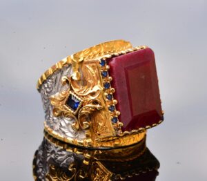 Doğal Yakut Taşlı El Yapımı Yüzük, Altın Kaplama Sterlin Gümüş Erkek Yüzüğü - Tutku ve Refah Sembolü - Görsel 4