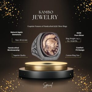 Amerikan Baş Şef Yüzüğü - Doğal Kırmızı Akik Taşı Yüzüğü - 925 Ayar Gümüş Yüzük - Oymalı Taş Yüzük - Görsel 2