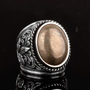 Erkekler için Zarif Taş Koleksiyonu: 925 Ayar Gümüş Büyük Yüzükler - Doğal Taş Seçimi (Pirita) - Görsel 5