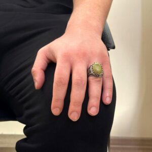 Gerçek Doğal Unakite Taşı Yüzük, El Yapımı 925K Sert Gümüş Erkek Yüzük, Sanatsal Tasarım - Görsel 3