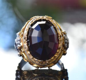 Yapay Ametist Taşlı Gümüş Büyük Şovalye Yüzüğü, Altın Kaplama - Görsel 5