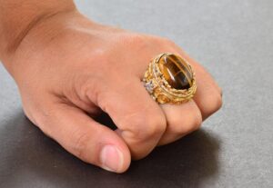 Gerçek Doğal Kaplan Gözü Taşı Yüzük, Ayar Gümüş Erkek Yüzüğü, Altın Kaplama - Görsel 7