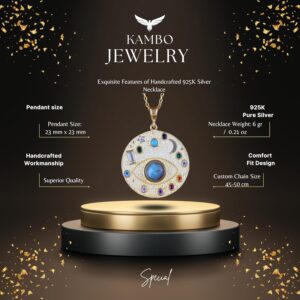 Gerçek Doğal Labradorit Taşlı Kolye - Altın Kaplama Sterlin Gümüş Nazar Boncuğu Kolye - Görsel 2