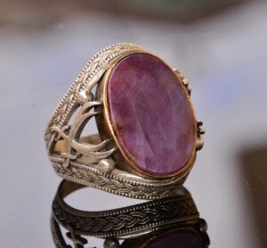 Gerçek Doğal Taş Yüzük - Gümüş Erkek El Yapımı Kılıç Yüzüğü (Yakut) - Görsel 3