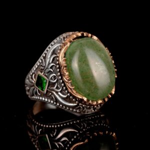 Zümrüt Doğal Cabochon Taş Yüzük, El Yapımı Erkek Yüzüğü, Sterlin Gümüş Erkek Yüzüğü - Görsel 6