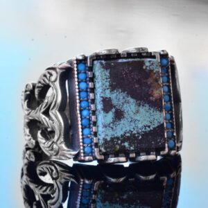 Gerçek Doğal Arizona Turkuaz Taş Yüzük - Gümüş Özelleştirilebilir Erkek Yüzüğü - Görsel 8