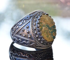 Doğal Arizona Turkuaz Taş Yüzük, Bizans Yüzüğü, Gümüş Yüzük - Görsel 4