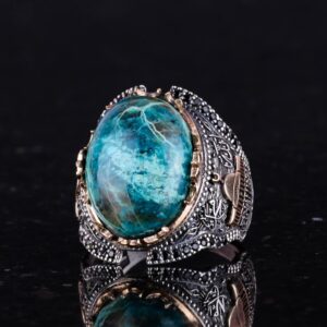 Gerçek Doğal Krizikol Taşı Yüzüğü, 925 Ayar Katı Gümüş Erkek Yüzüğü - Görsel 4