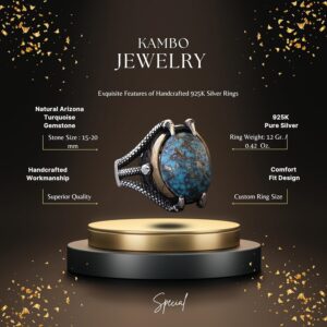 Doğal Arizona Turkuaz Taşlı Pençe Yüzüğü - Gümüş Erkek Yüzüğü - Görsel 2