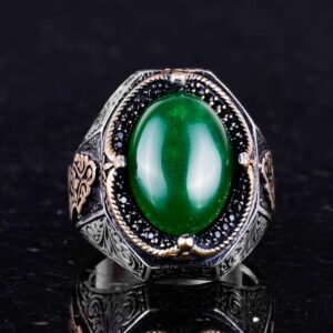 Serin 925 Ayar Katı Gümüş Erkek Yüzük - El Yapımı Doğal Yeşim Taşı Yüzük, Uyumluluk ve Refah Tasarımı - Görsel 4