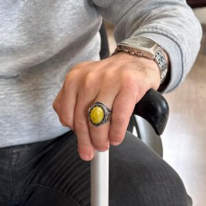 925 Ayar Katı Gümüş Erkek Yüzük, Doğal Taşlar ile - El Yapımı Zarafet (Sarı Akik Taşı) - Görsel 3