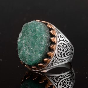 Erkekler için Gerçek Druzy Kuvars Taşlı - 925 Gümüş Erkek Yüzük - Görsel 4